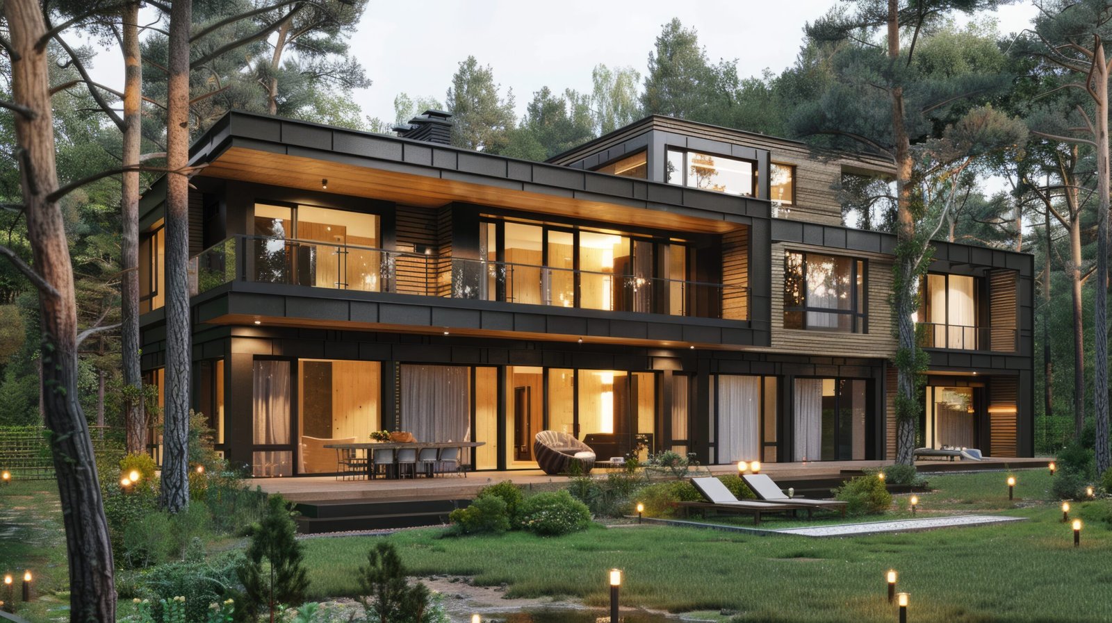 large house with balcony large deck with pool