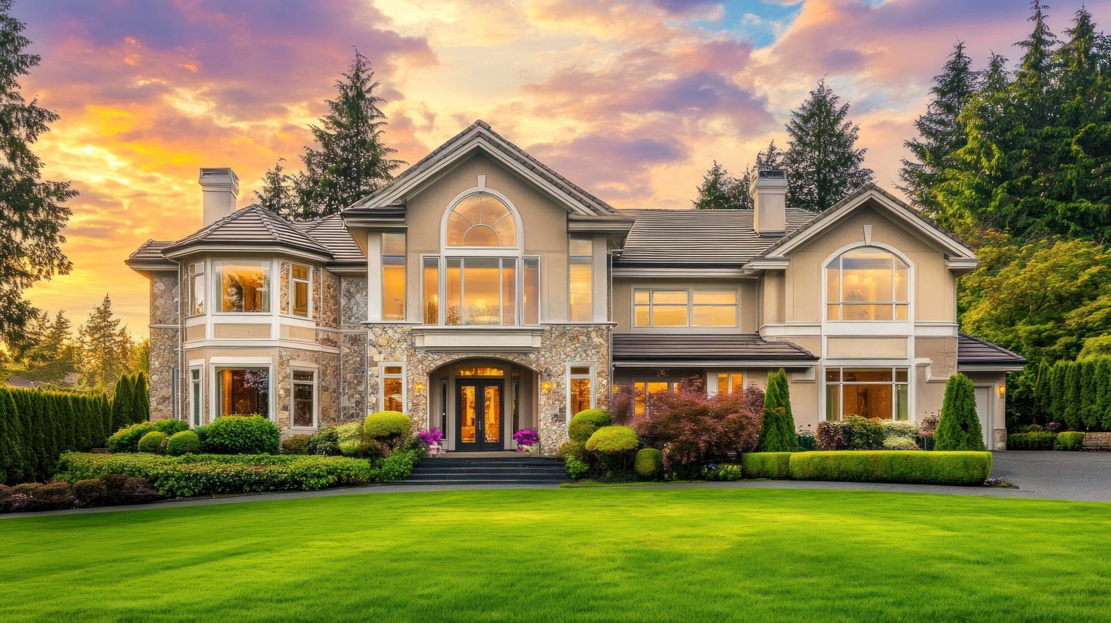 luxury home with green lawn