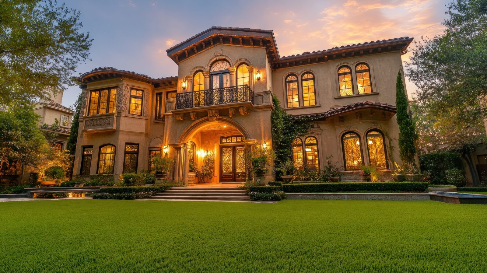 luxury mansion in the evening